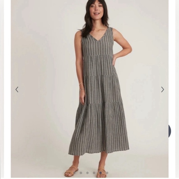 Marine Layer Corinne Stripe Tiered Cotton Maxi Dress BLACK/ WHITE Small - Picture 3 of 3